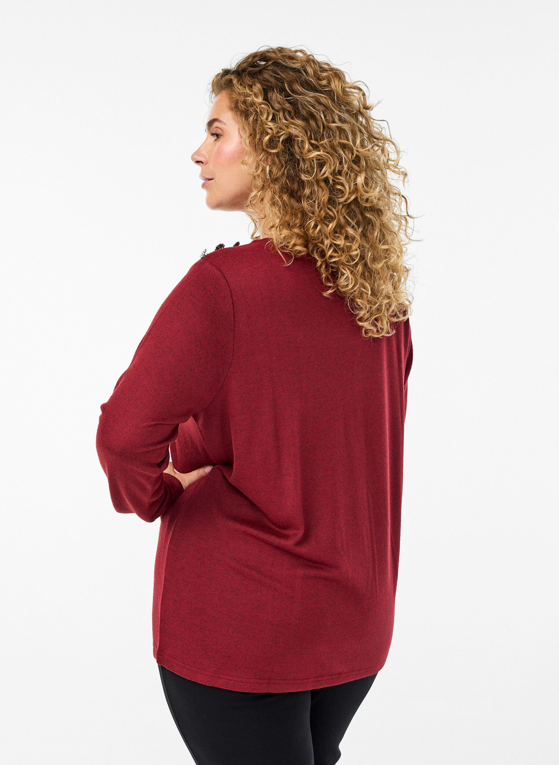 Zizzi Blouse met decoratieve knopen, Rood, Model image number 2