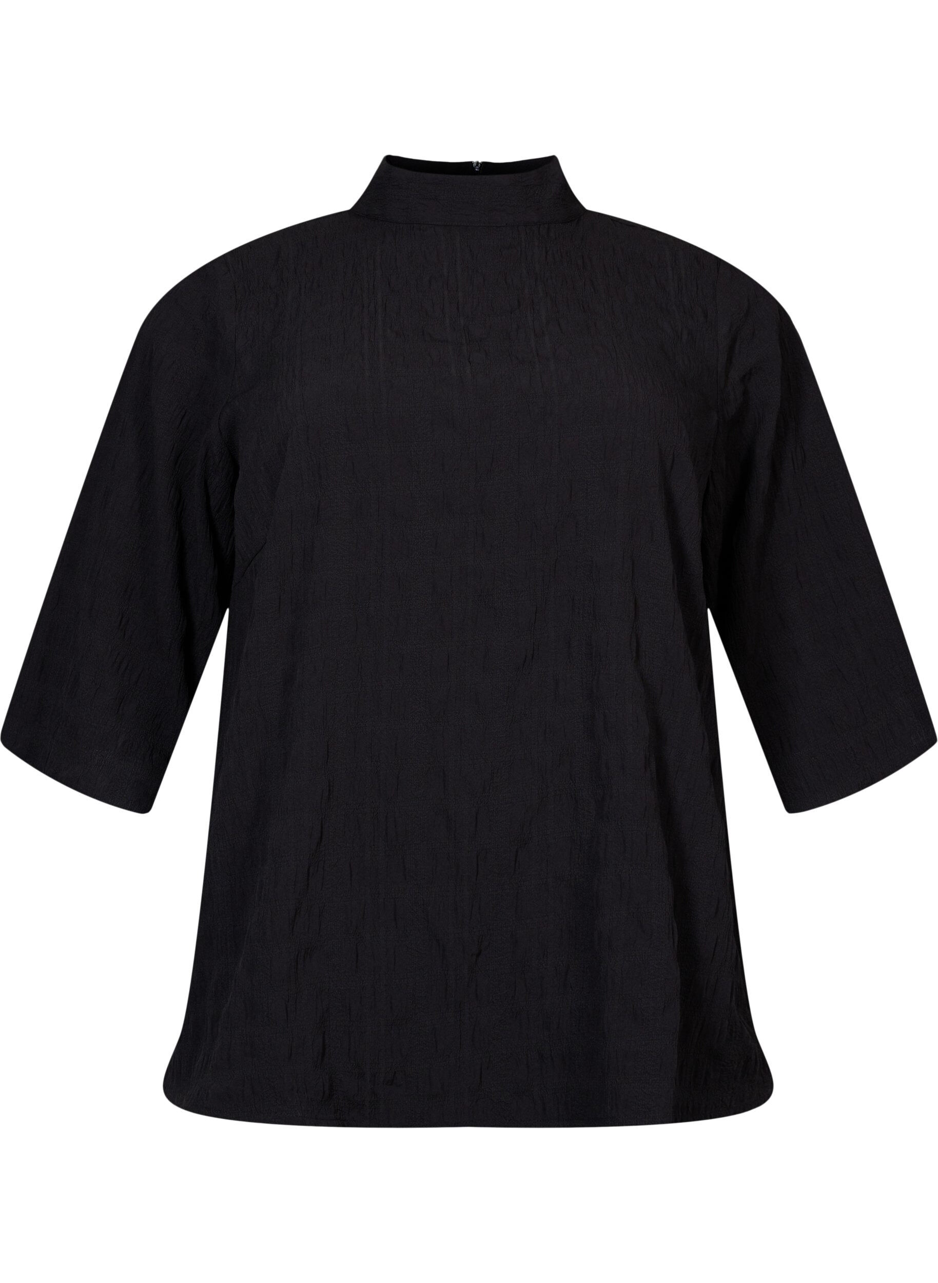 Zizzi Blouse met hoge hals en 3/4 mouwen, Black, Packshot image number 0