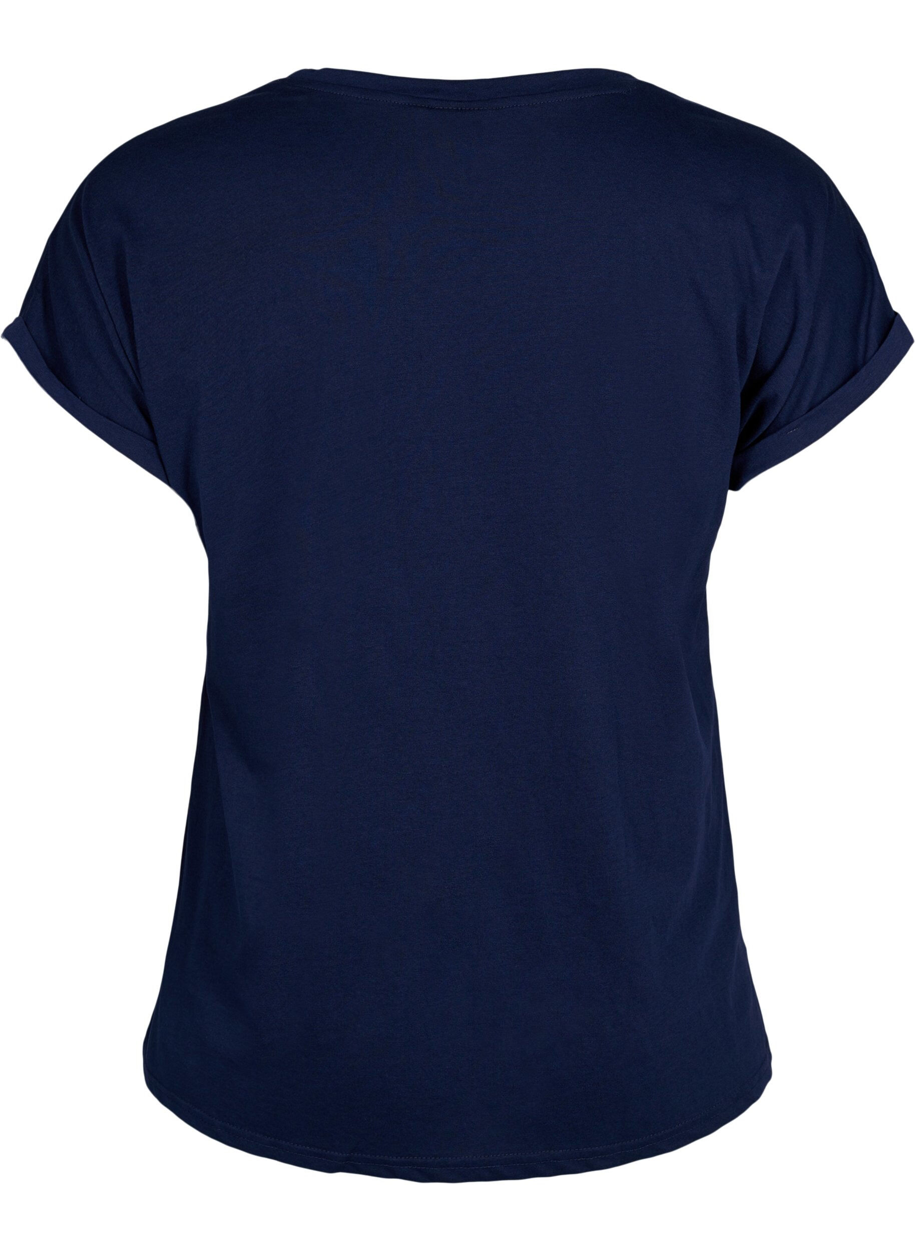 Zizzi T-shirt met korte mouwen van katoenmix, Blauw, Packshot image number 1