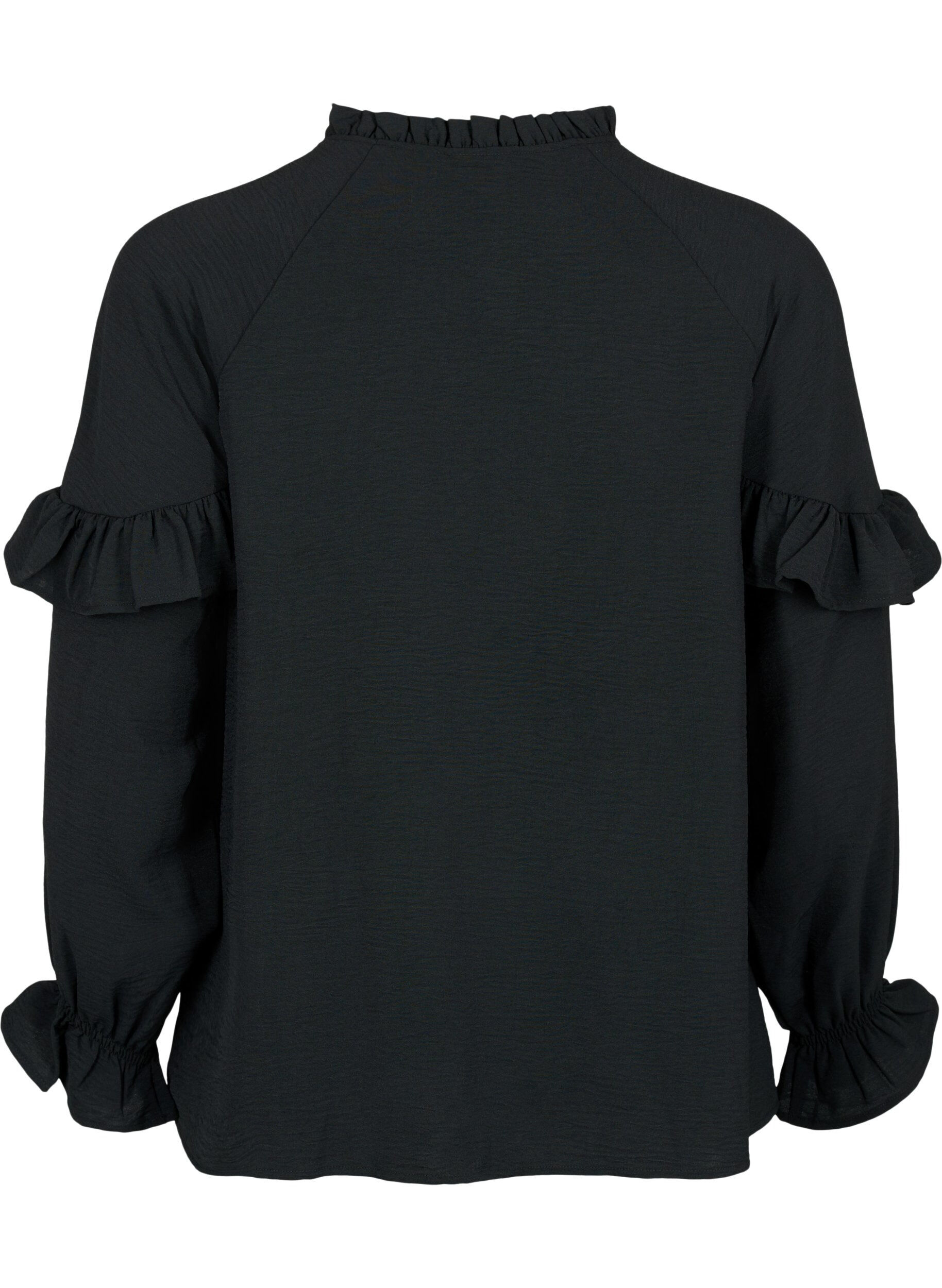 Zizzi Blouse met ruches en knopen, Black, Packshot image number 1