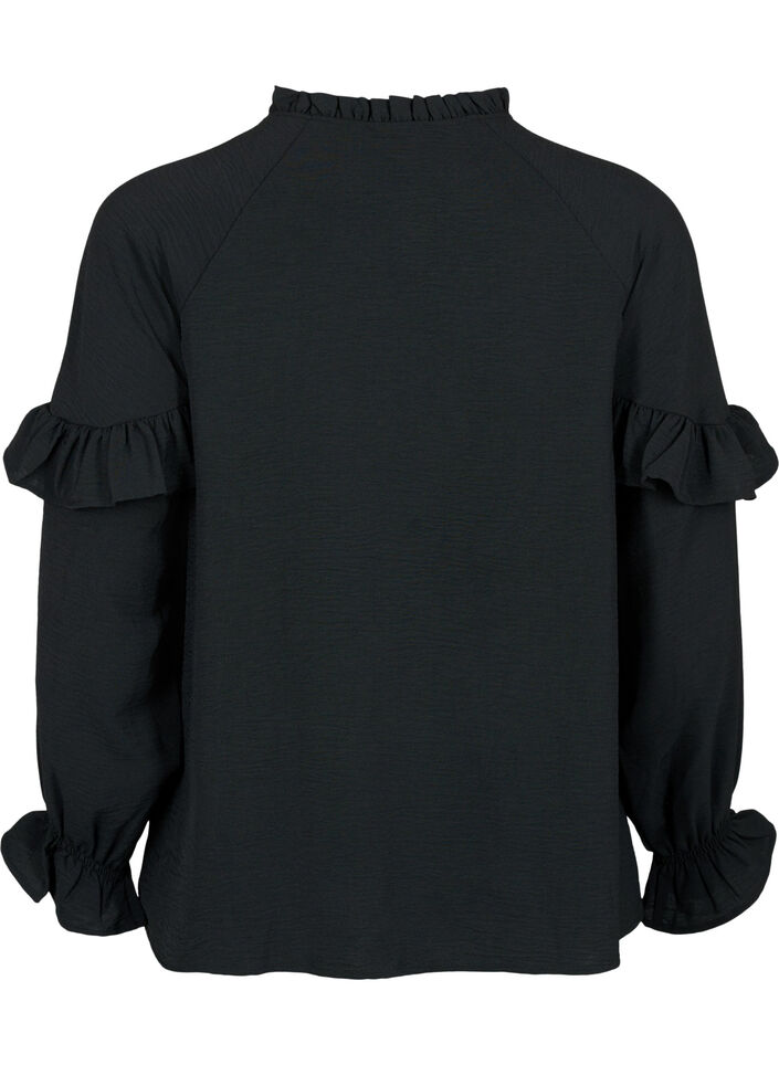 Blouse met ruches en knopen, Black, Packshot image number 1