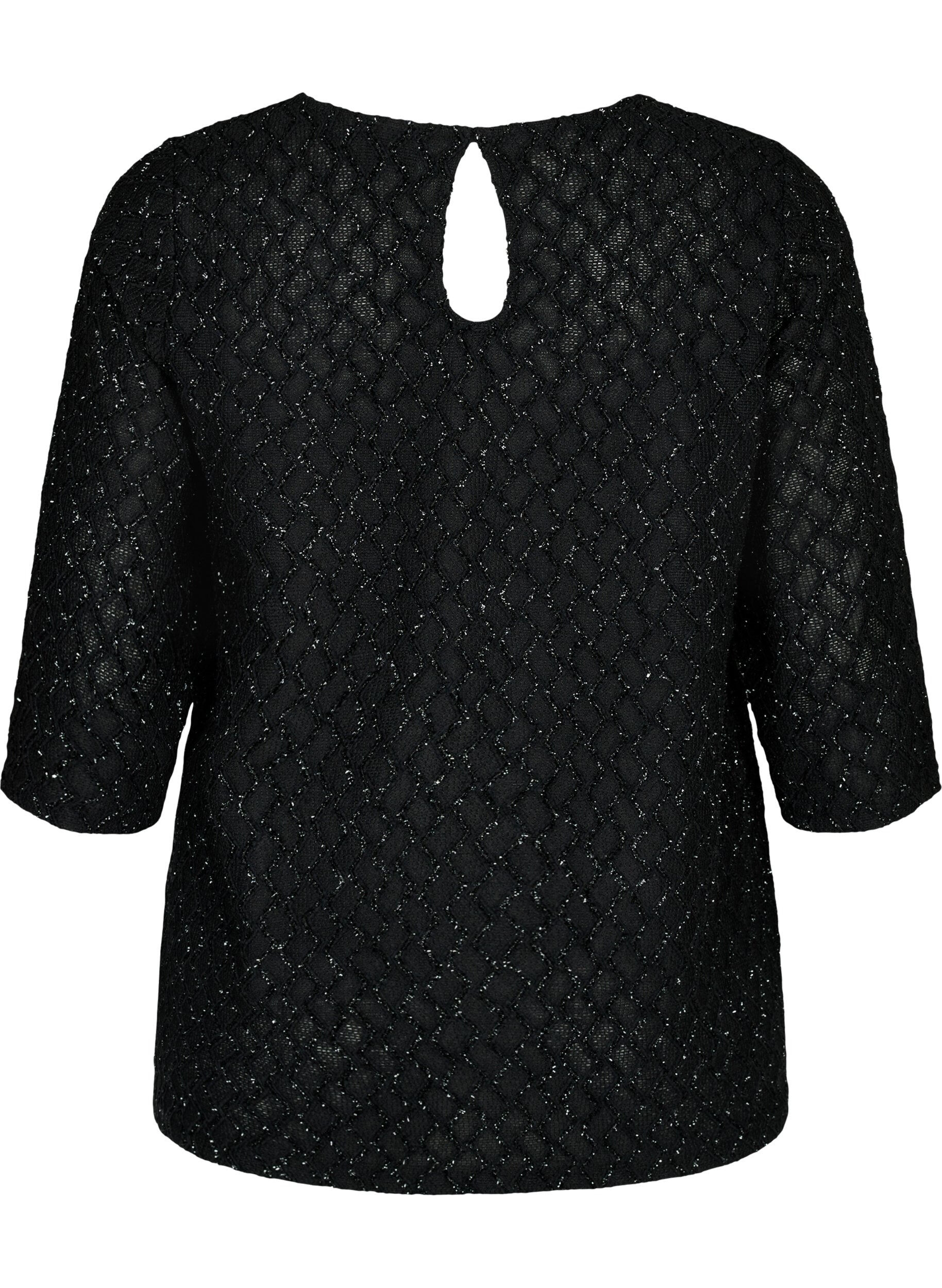 Zizzi Blouse met motief, 3/4 mouwen en glitter, Black, Packshot image number 1