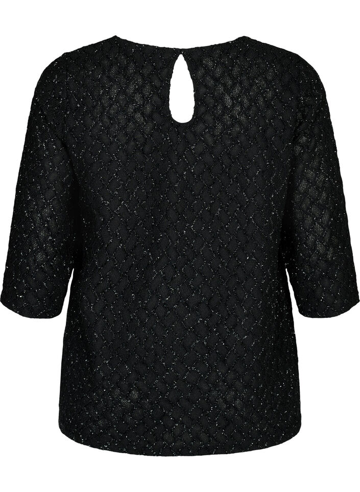 Blouse met motief, 3/4 mouwen en glitter, Black, Packshot image number 1