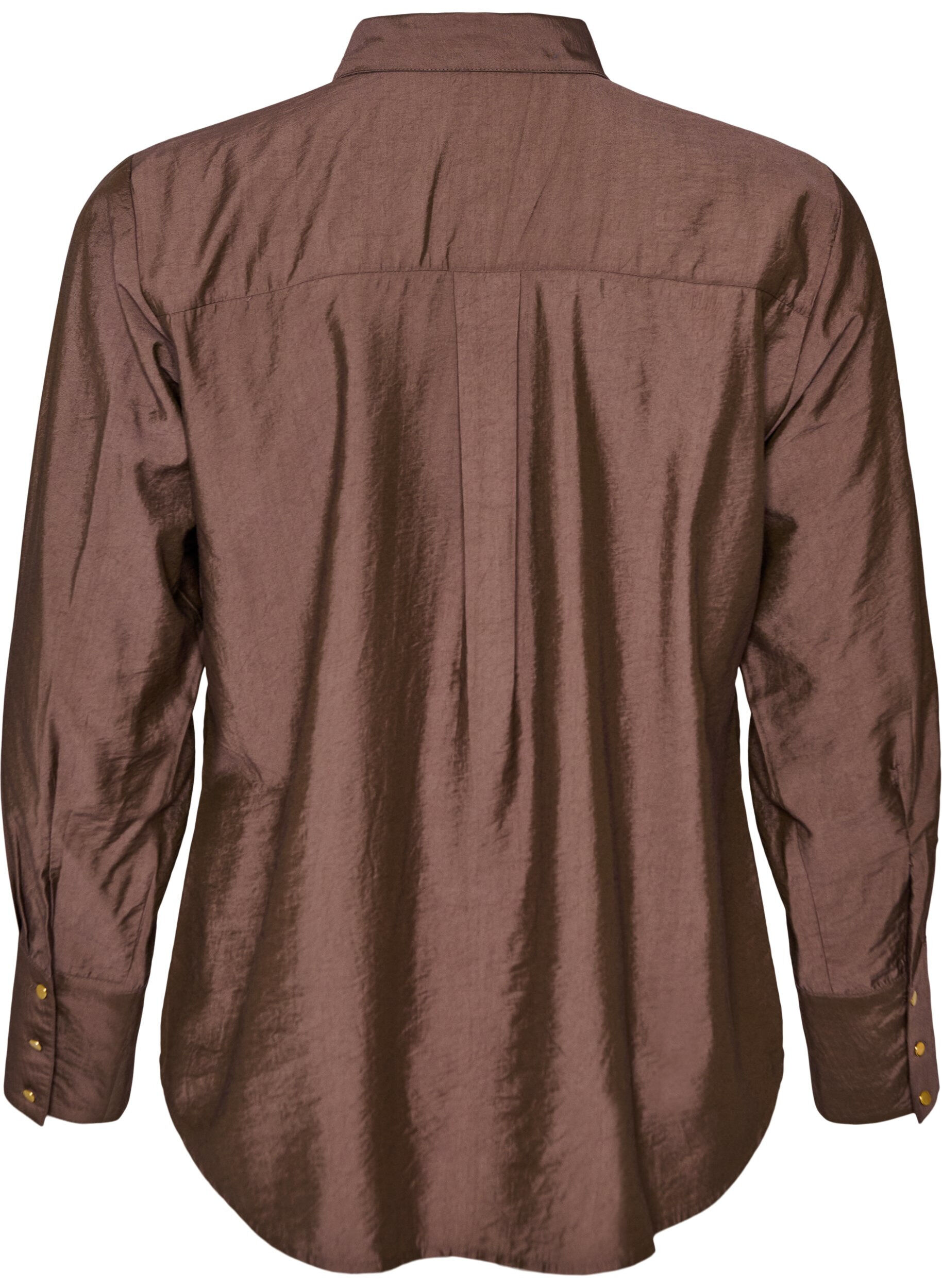 ZizziViscose shirt met gouden knopen, Bruin, Packshot image number 1