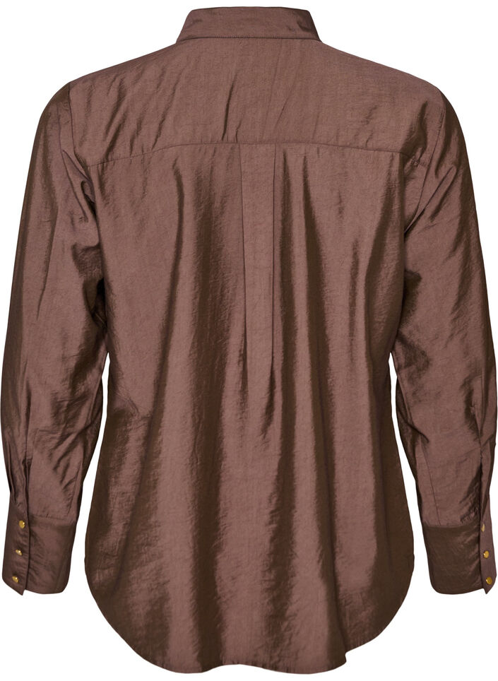 Viscose shirt met gouden knopen, Bruin, Packshot image number 1