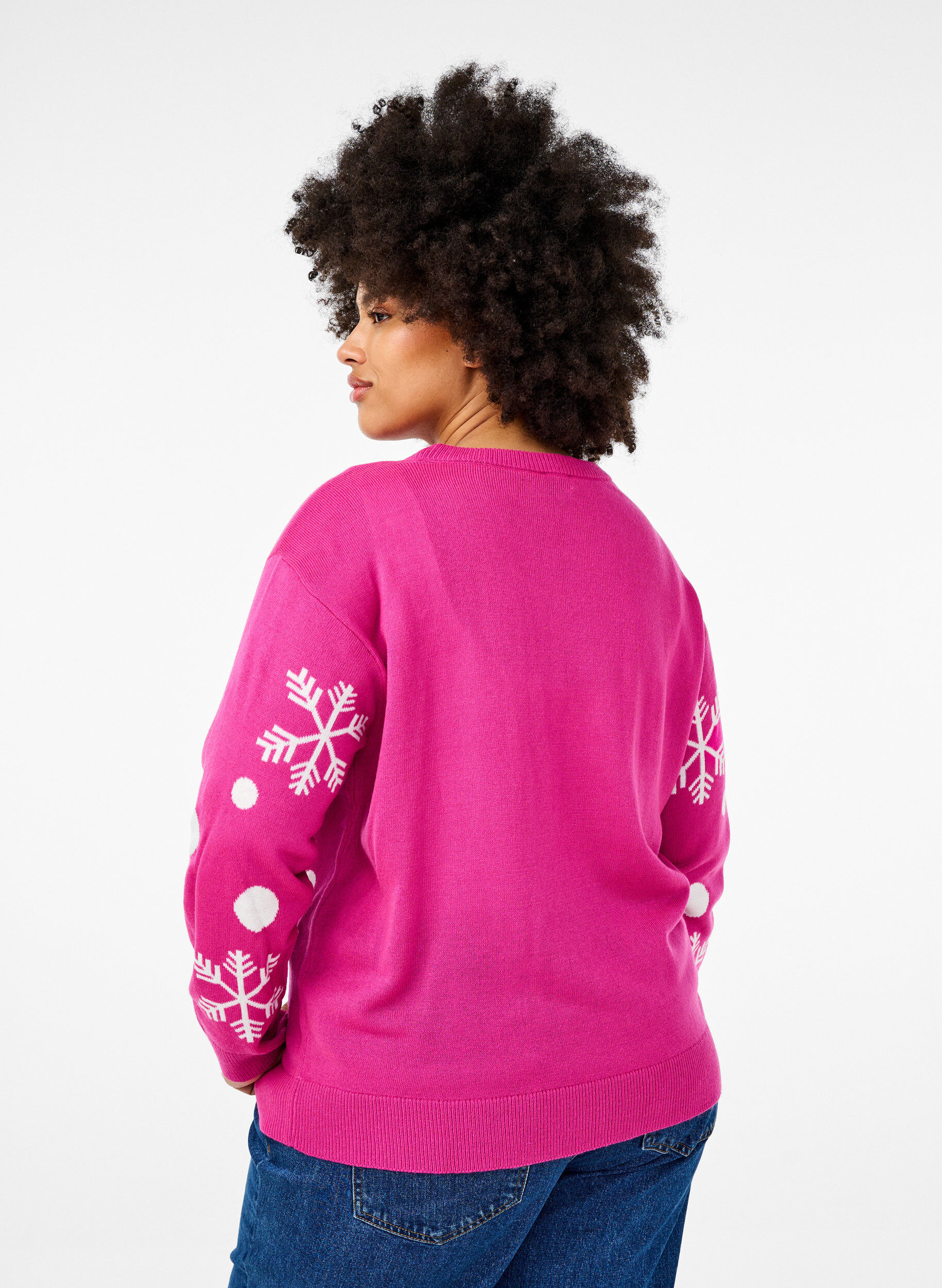 Zizzi Kersttrui met ronde hals, Pink Glow Comb, Model image number 1