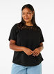 Blouse van viscose met korte mouwen en kant detail, Black, Model image number 0