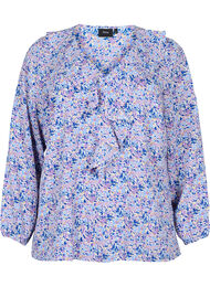 Bedrukte blouse met ruches (GRS), Purple Ditzy Flower