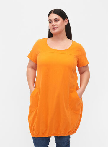 Katoenen jurk met korte mouwen, Orange Tiger, Model image number 0