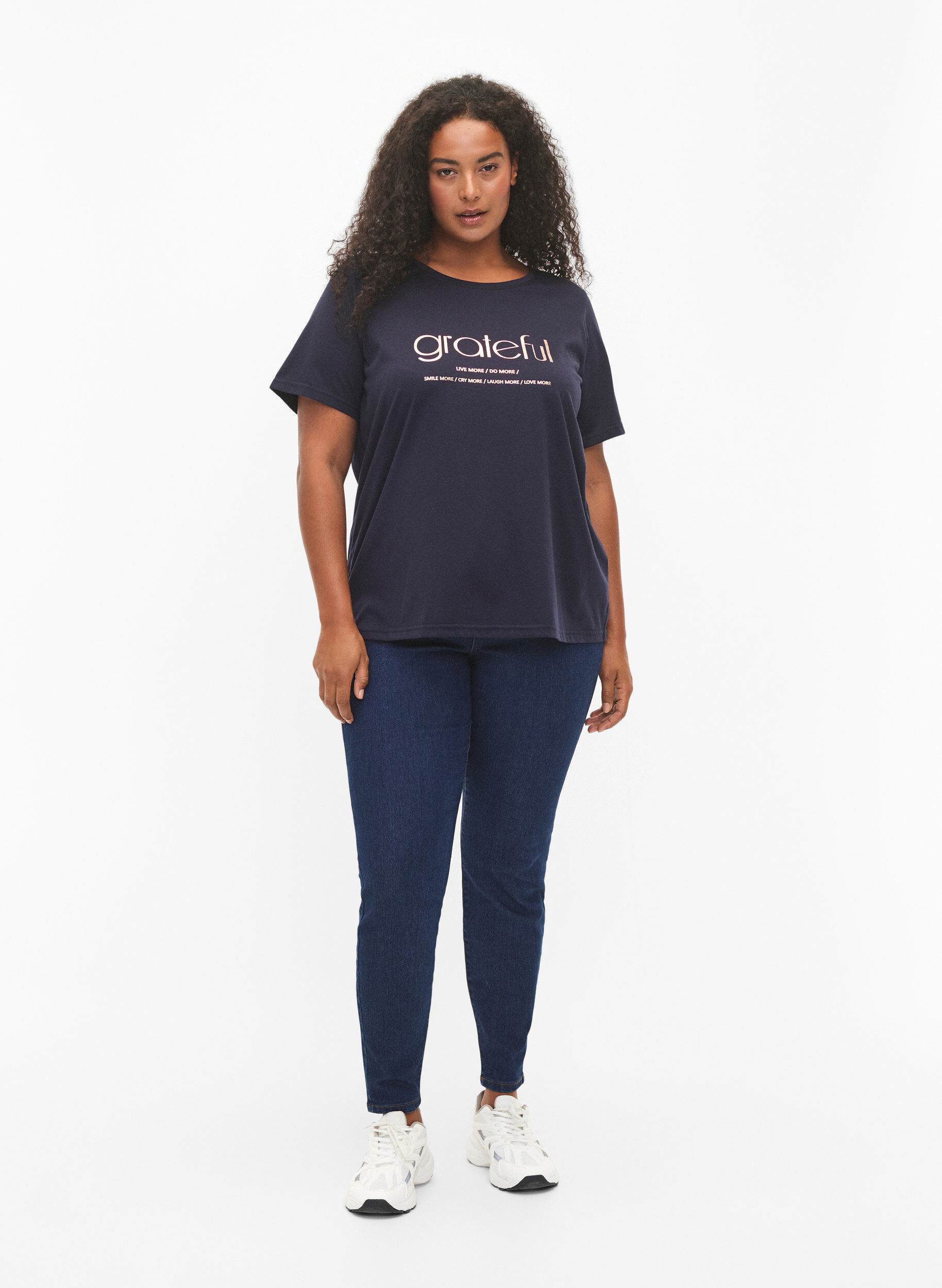 Zizzi FLASH - T-shirt met motief, Navy Bl Rose Gold, Model image number 2