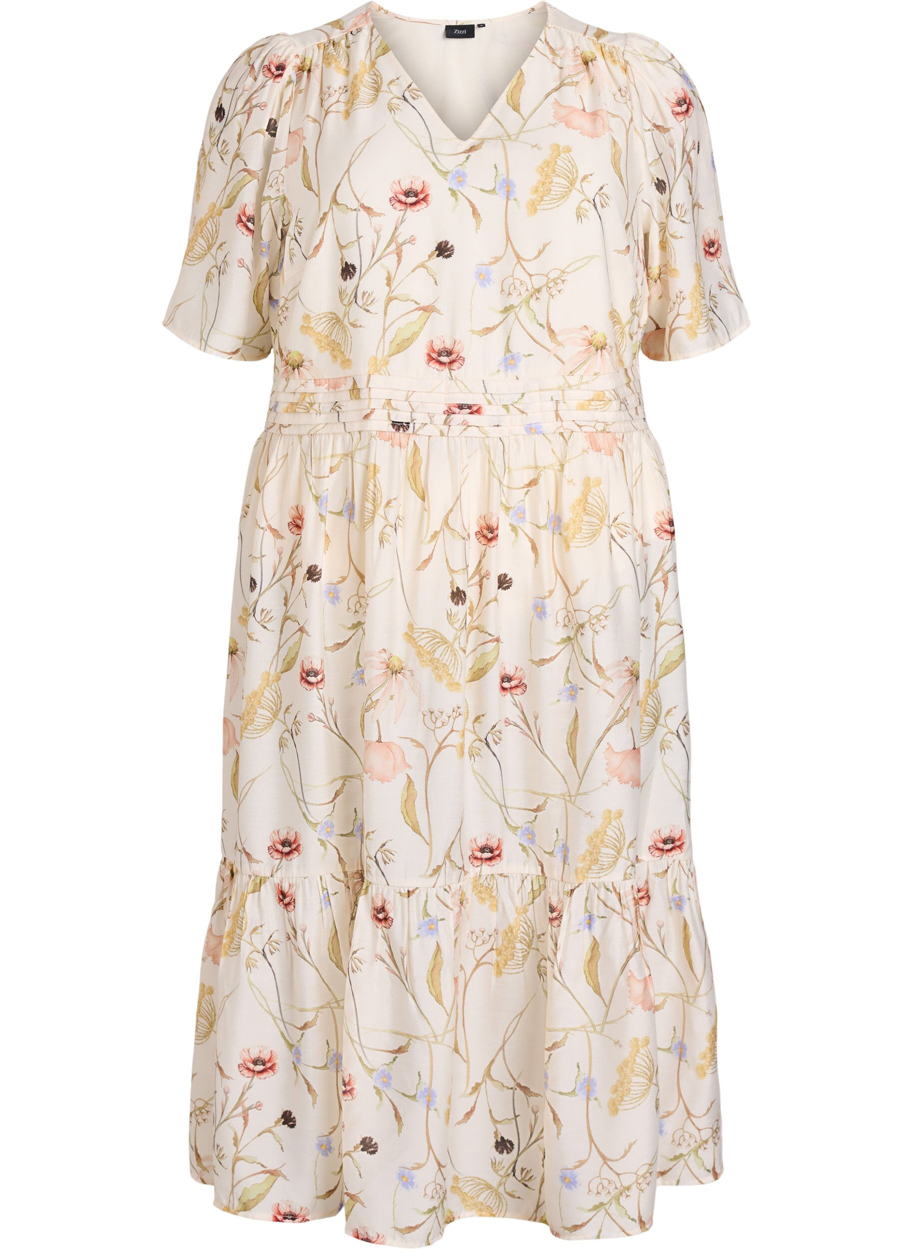 Midi-jurk met bloemen met een A-lijn vorm