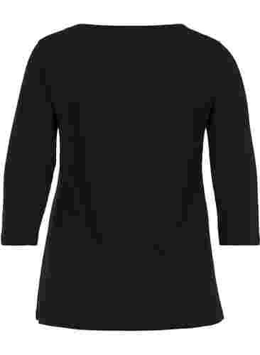 Basic katoenen t-shirt met 3/4 mouwen, Black, Packshot image number 1