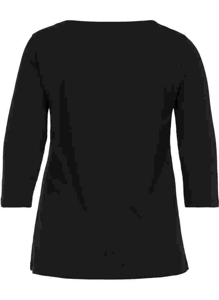 Basic katoenen t-shirt met 3/4 mouwen, Black, Packshot image number 1