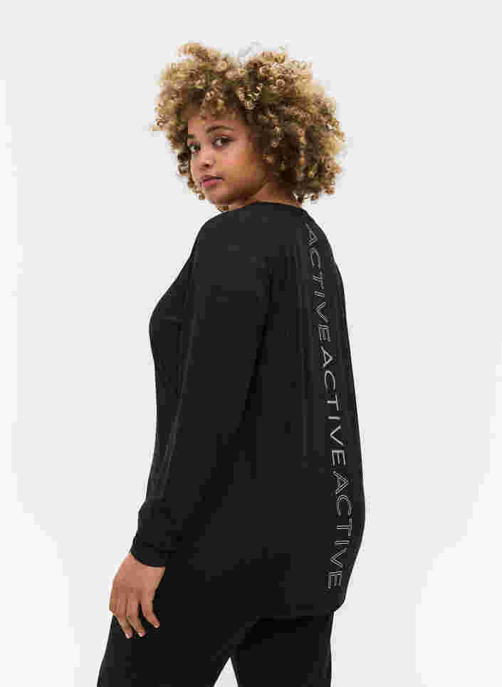 Sportshirt met lange mouwen en tekstopdruk, Black, Model image number 1