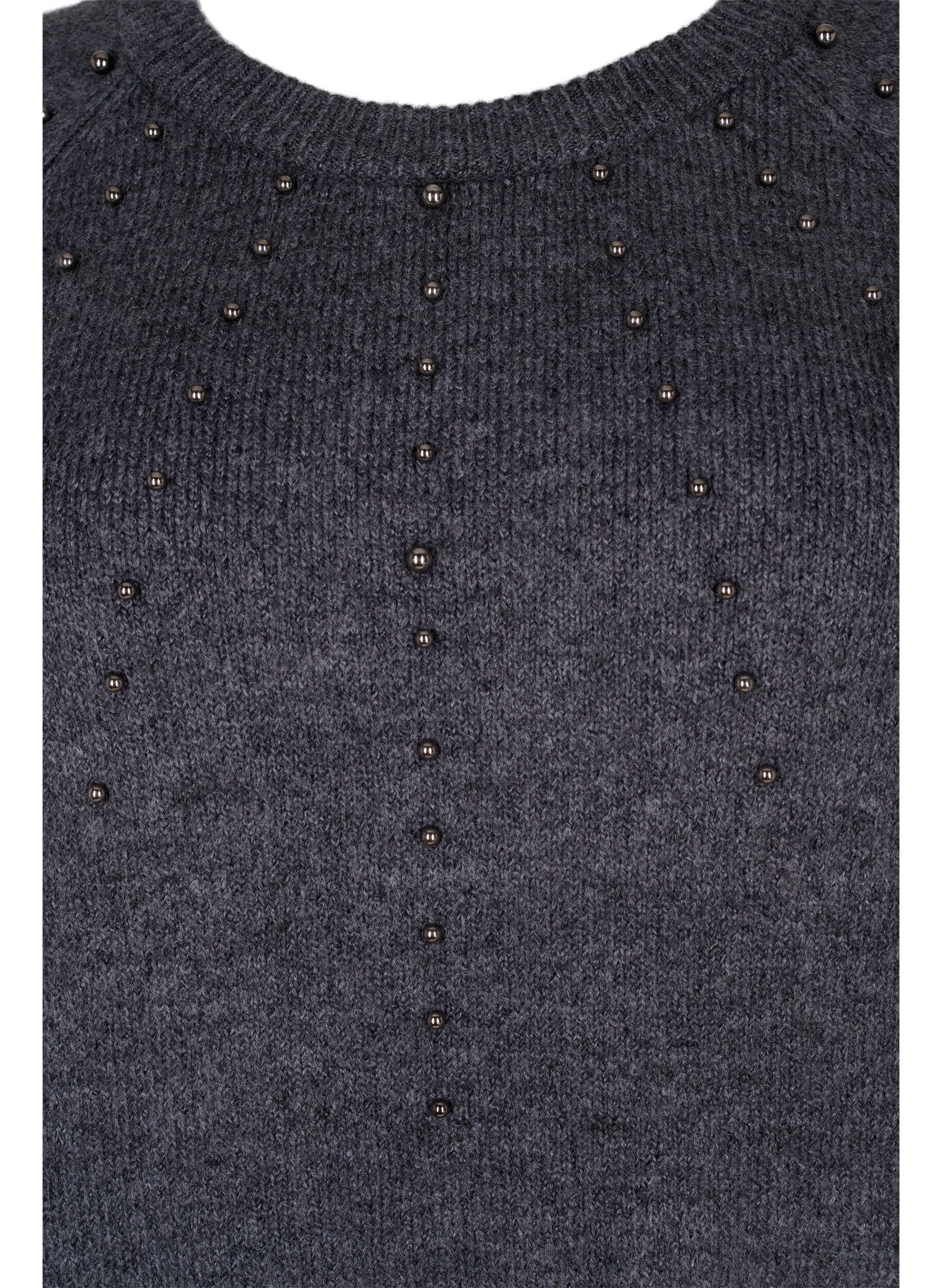 Zizzi Gebreide blouse met parels, Dark Grey Melange, Packshot image number 2