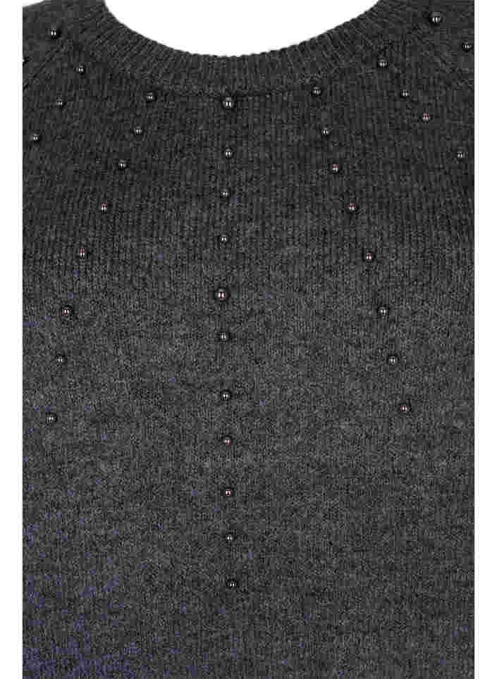 Gebreide blouse met parels, Dark Grey Melange, Packshot image number 2