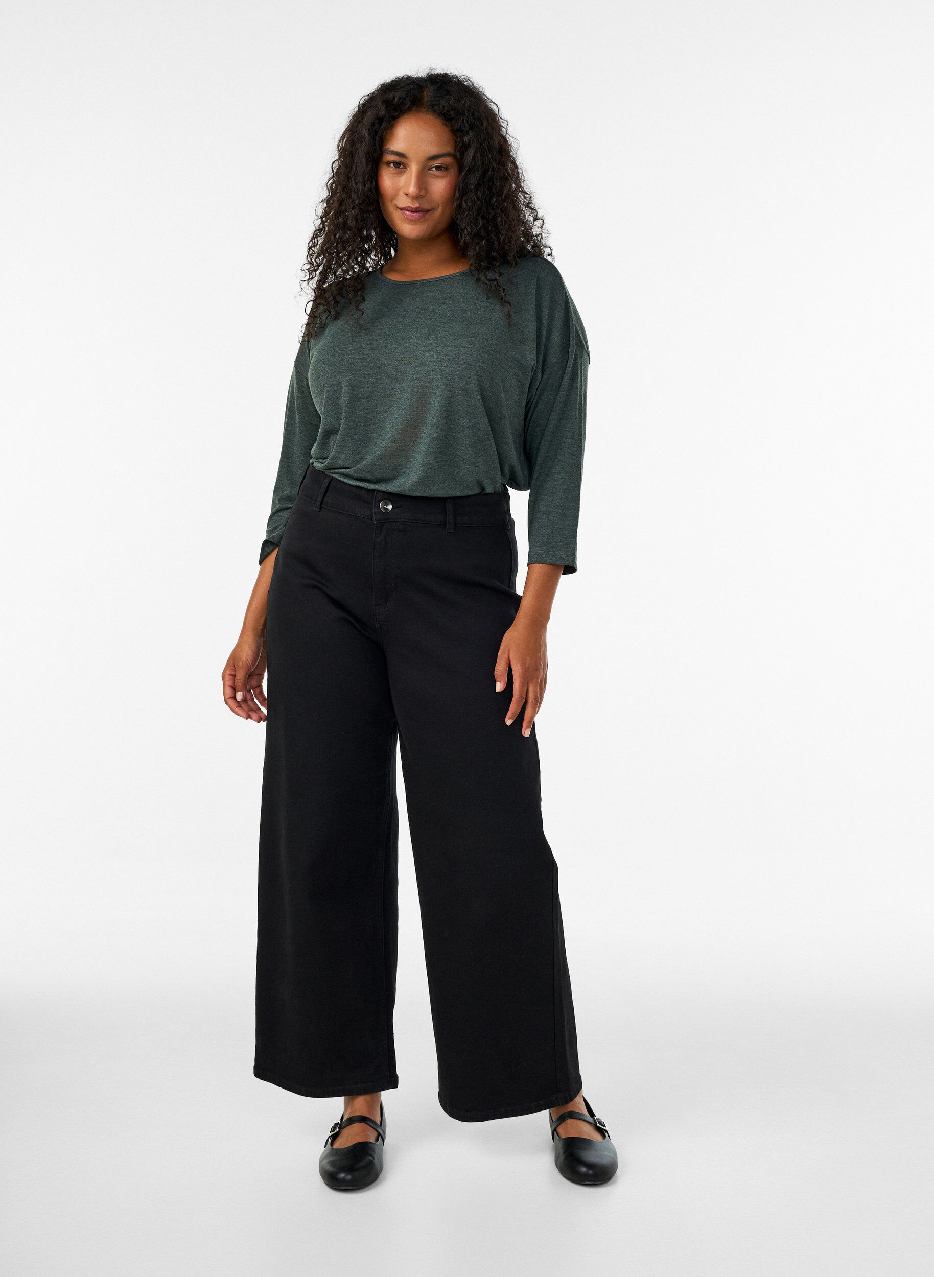 ZizziJersey blouse met 3/4 mouwen, Groen, Model image number 1