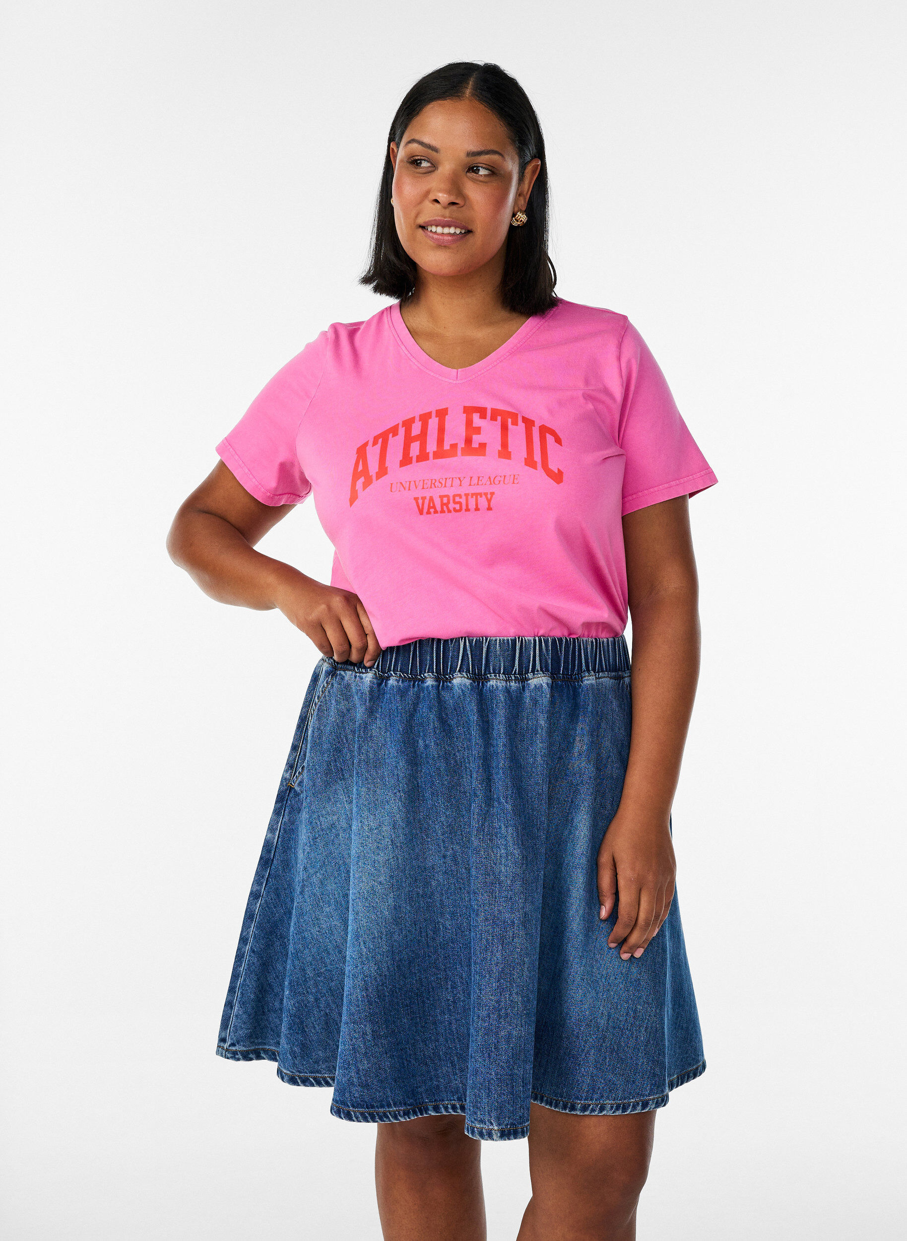 ZizziKorte denim skaterrok, Blauw, Model image number 0