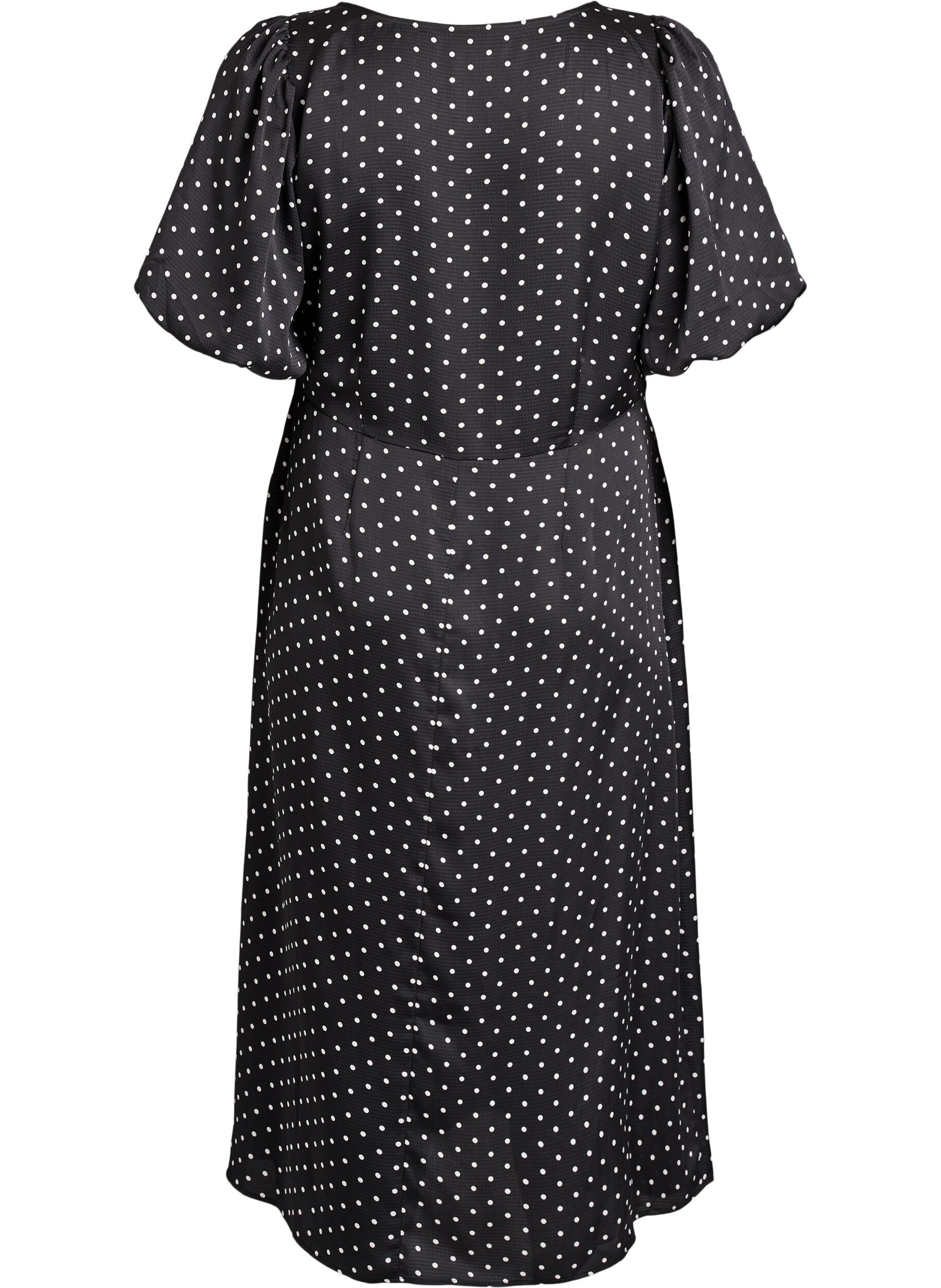 ZizziPolkadot midi-jurk met vierkante halslijn, Zwart, Packshot image number 1