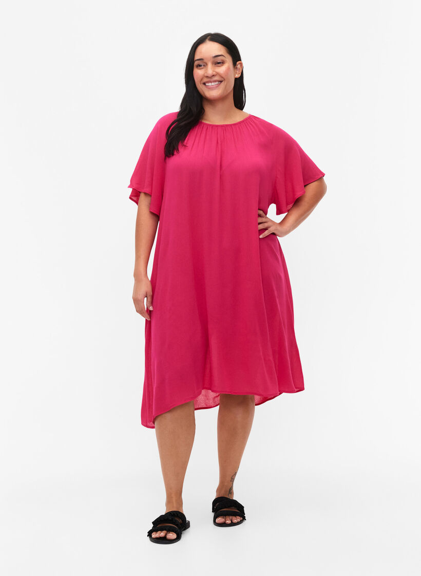 Jurk van viscose met korte mouwen, Bright Rose, Model image number 2