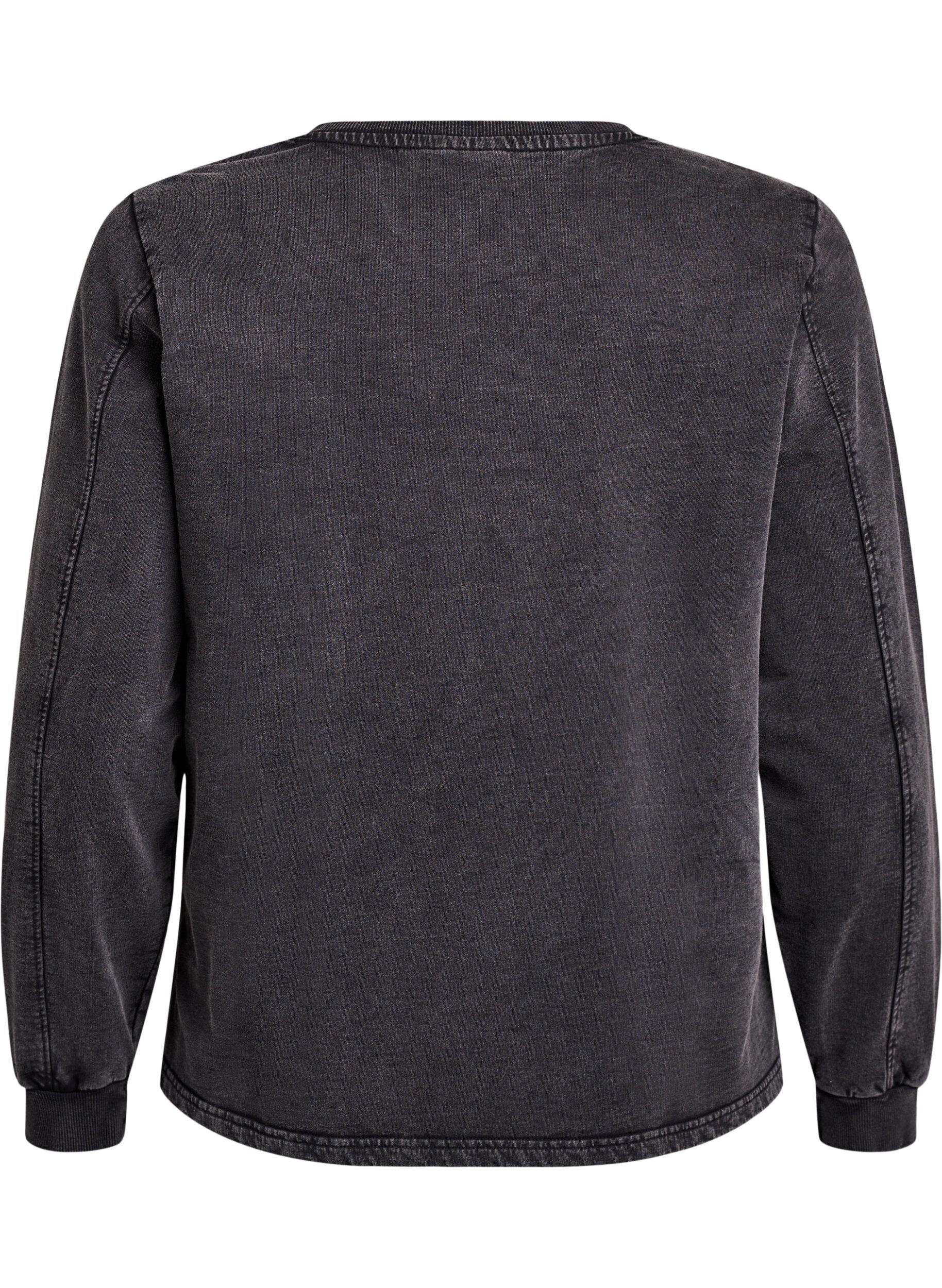 Zizzi Sweatshirt met rhinestones en gewassen effect, Grijs, Packshot image number 1