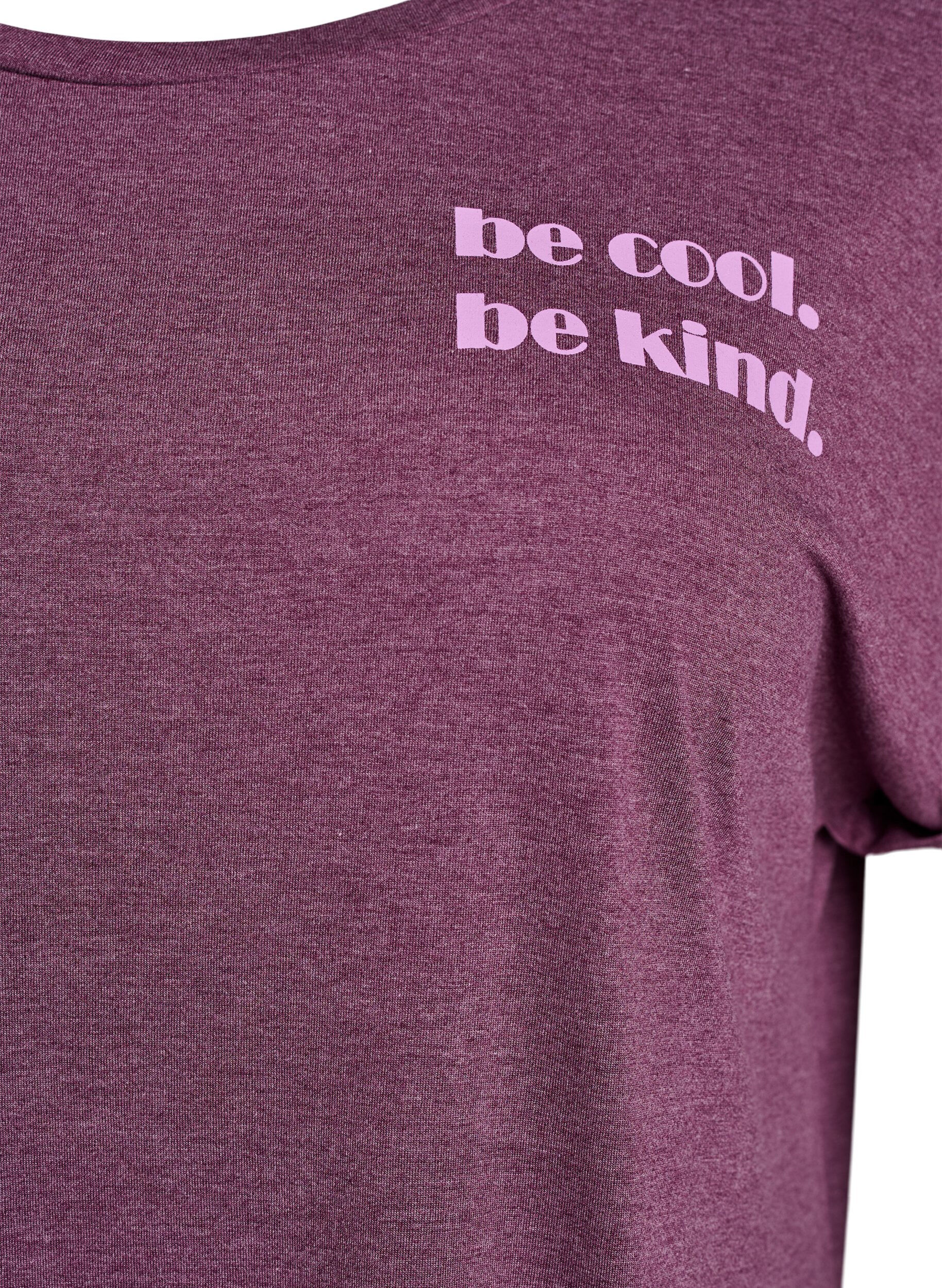 Zizzi Nachtjapon met korte mouwen en tekstopdruk, Donker Bordeaux, Packshot image number 2