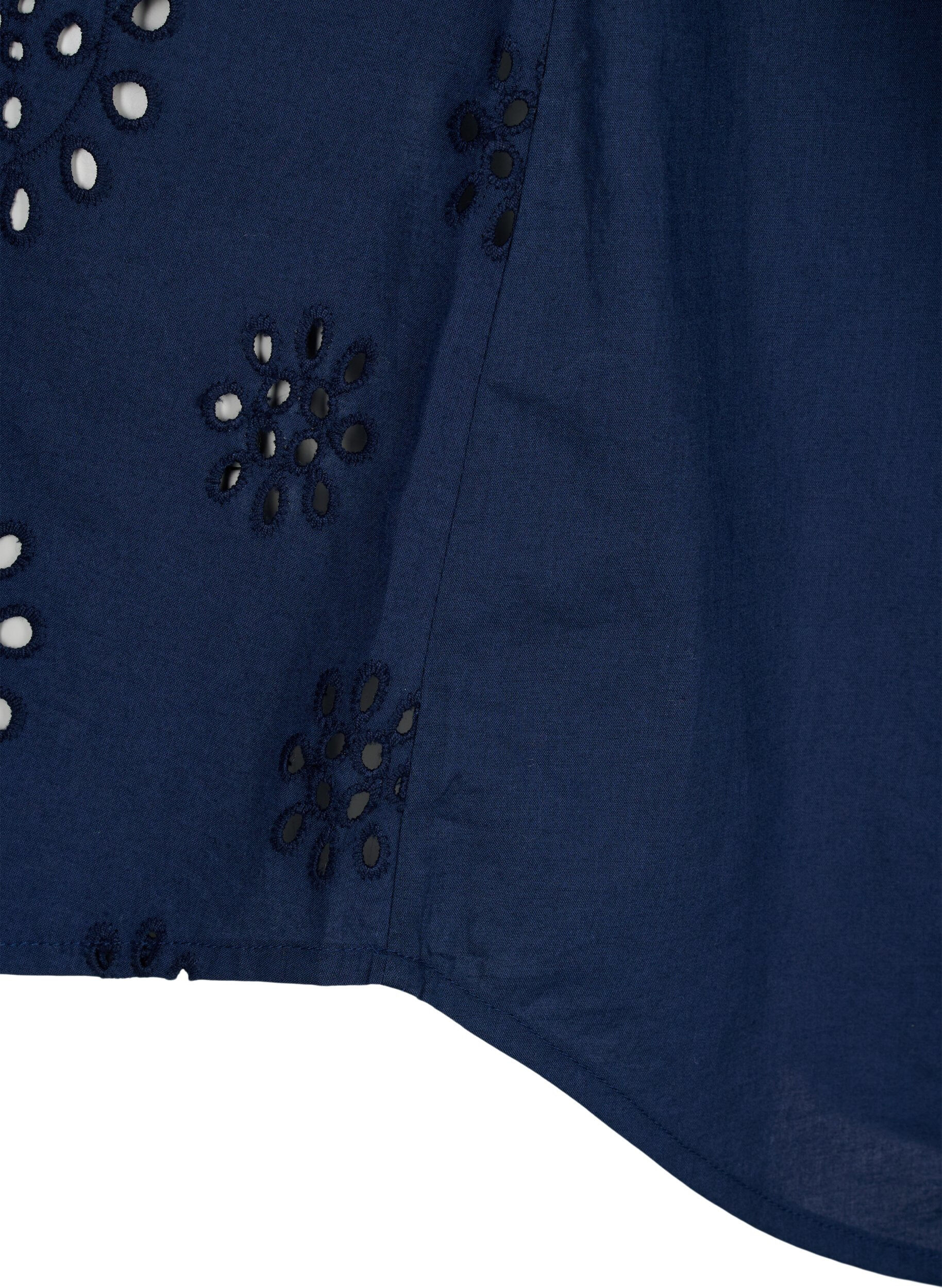 Zizzi Shirtblouse met Engels borduurwerk en 3/4-mouwen, Navy Blazer, Packshot image number 4