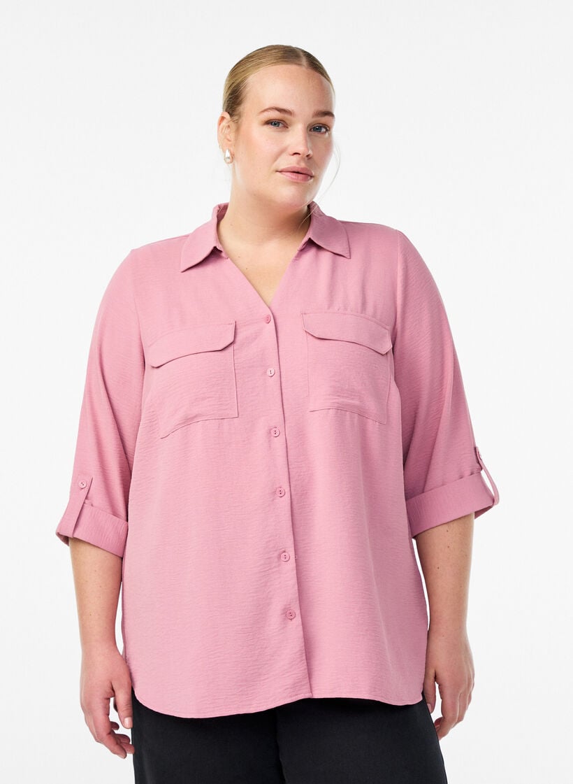 FLASH - Shirt met 3/4 mouwen en borstzakken, Roze, Model image number 0