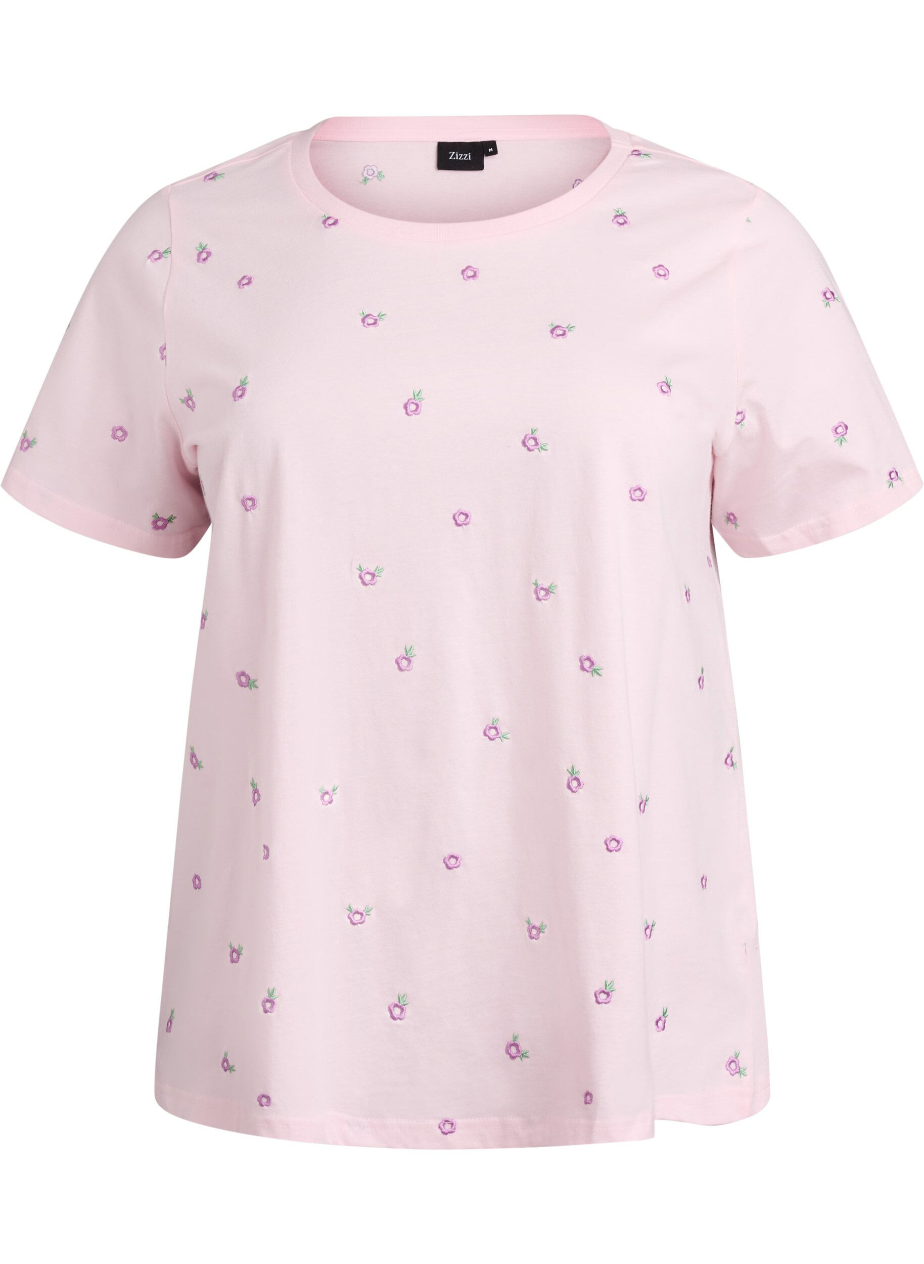 Zizzi T-shirt in biologisch katoen met geborduurde motieven, Roze, Packshot image number 0