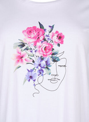 Katoenen T-shirt met bloemen en portret, B. White Face Flower, Packshot image number 2