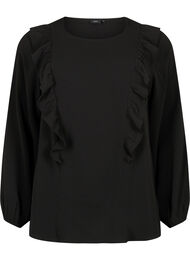 Blouse met lange mouwen en ruches, Black