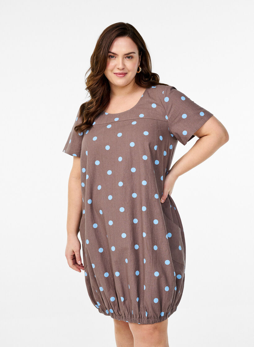 Katoenen jurk met korte mouwen en print, Blauw, Model image number 0
