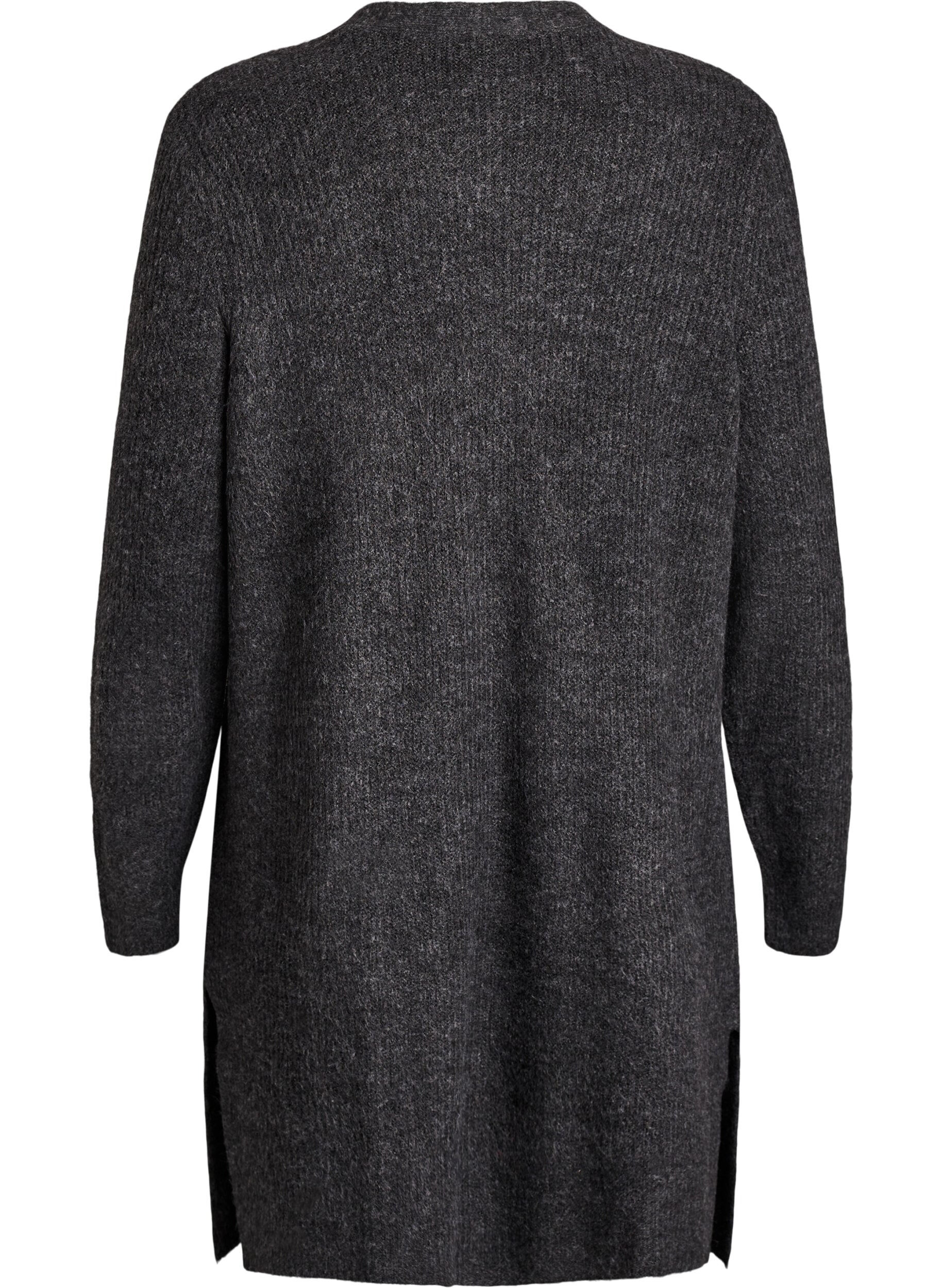 Zizzi FLASH - Lange ribgebreide cardigan met open voorkant, Grijs, Packshot image number 1