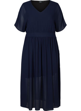 Lange jurk met smokwerk en korte mouwen, Night Sky, Packshot image number 0