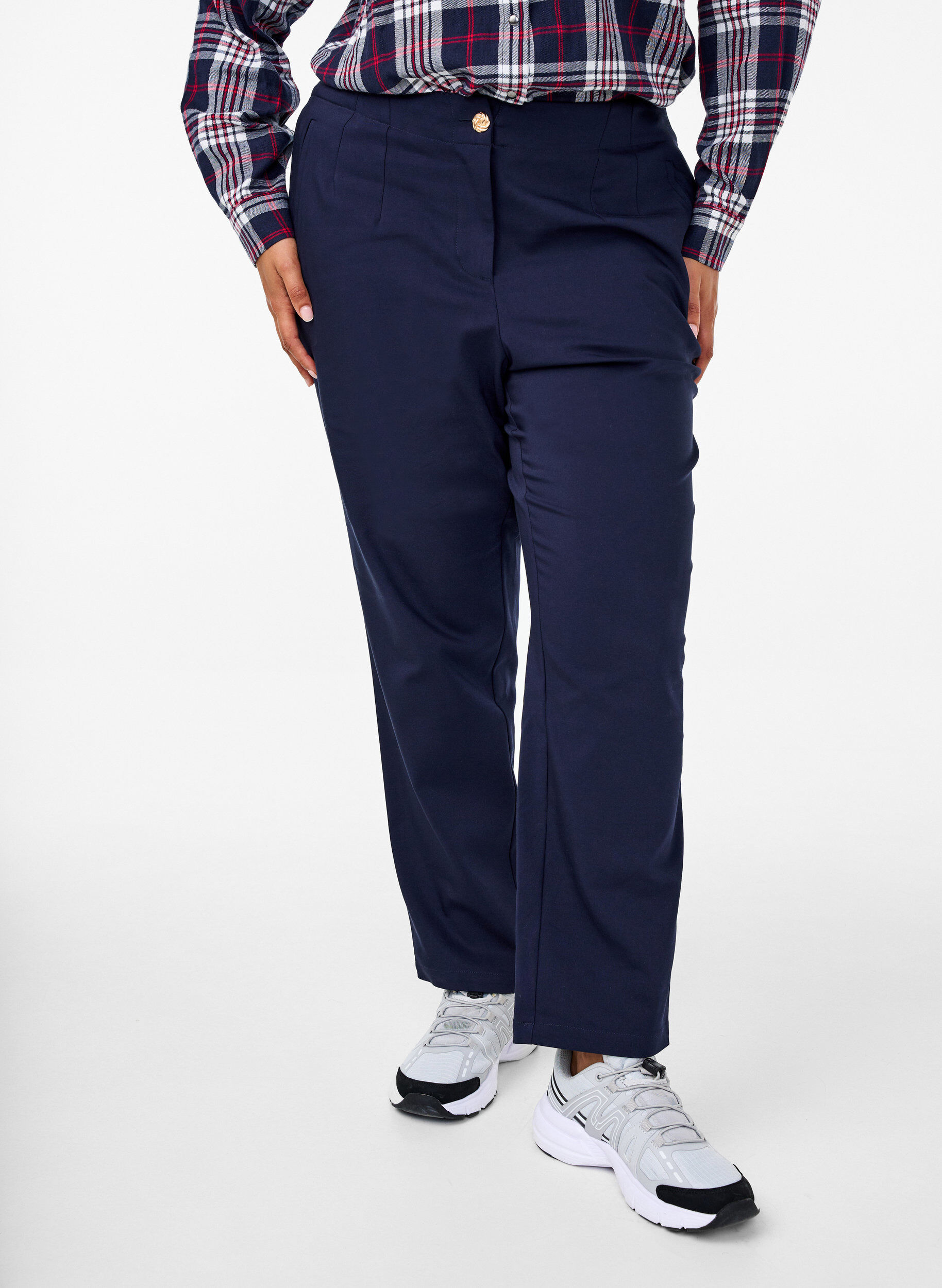 Zizzi Straight fit broek met een hoge taille, Blauw, Model image number 2