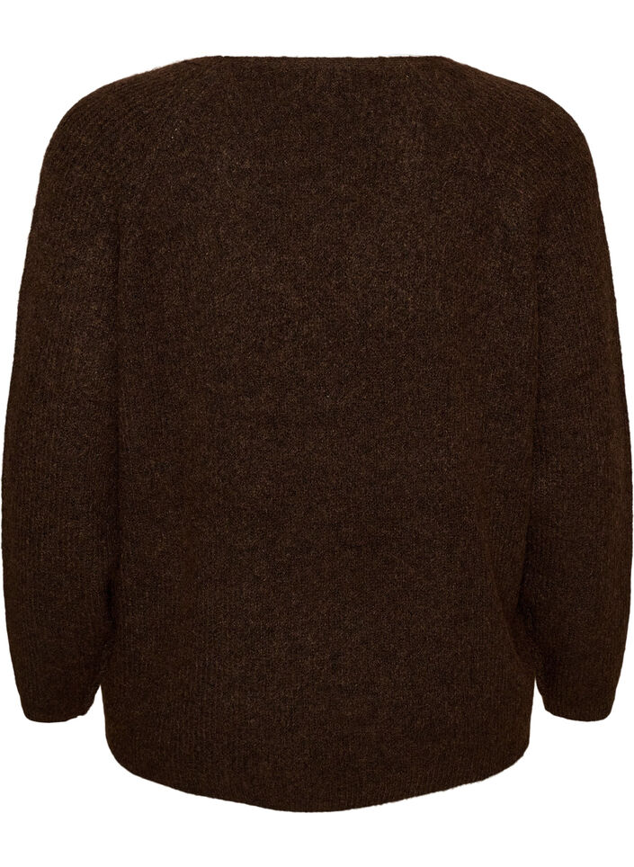 Gebreide blouse met V-hals en raglanmouwen, Bruin, Packshot image number 1