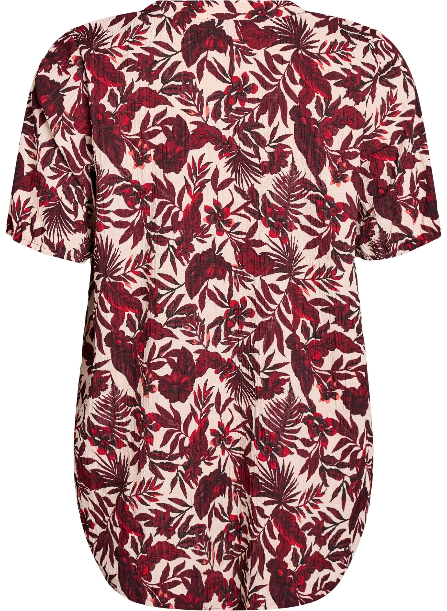 Zizzi Bloemenblouse met korte mouwen, Rood, Packshot image number 1