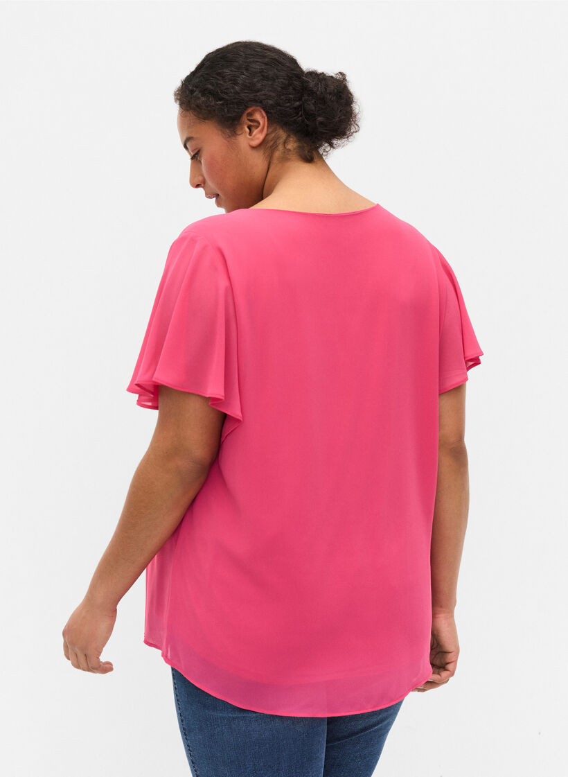Blouse met korte mouwen, Magenta, Model image number 1