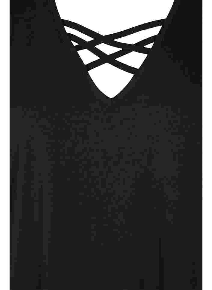 Mouwloze nachtjapon met v-hals en riempje, Black, Packshot image number 2
