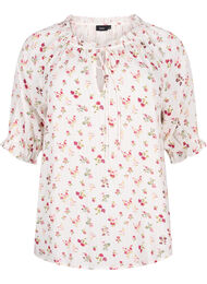 Gebloemde viscose blouse met halve mouwen, B. White Rose Flower