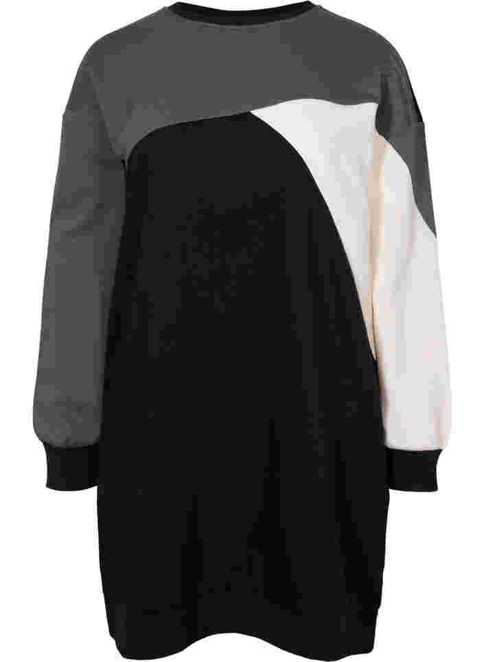 Lang sweatshirt met colorblock, Black Color Block, Packshot image number 0
