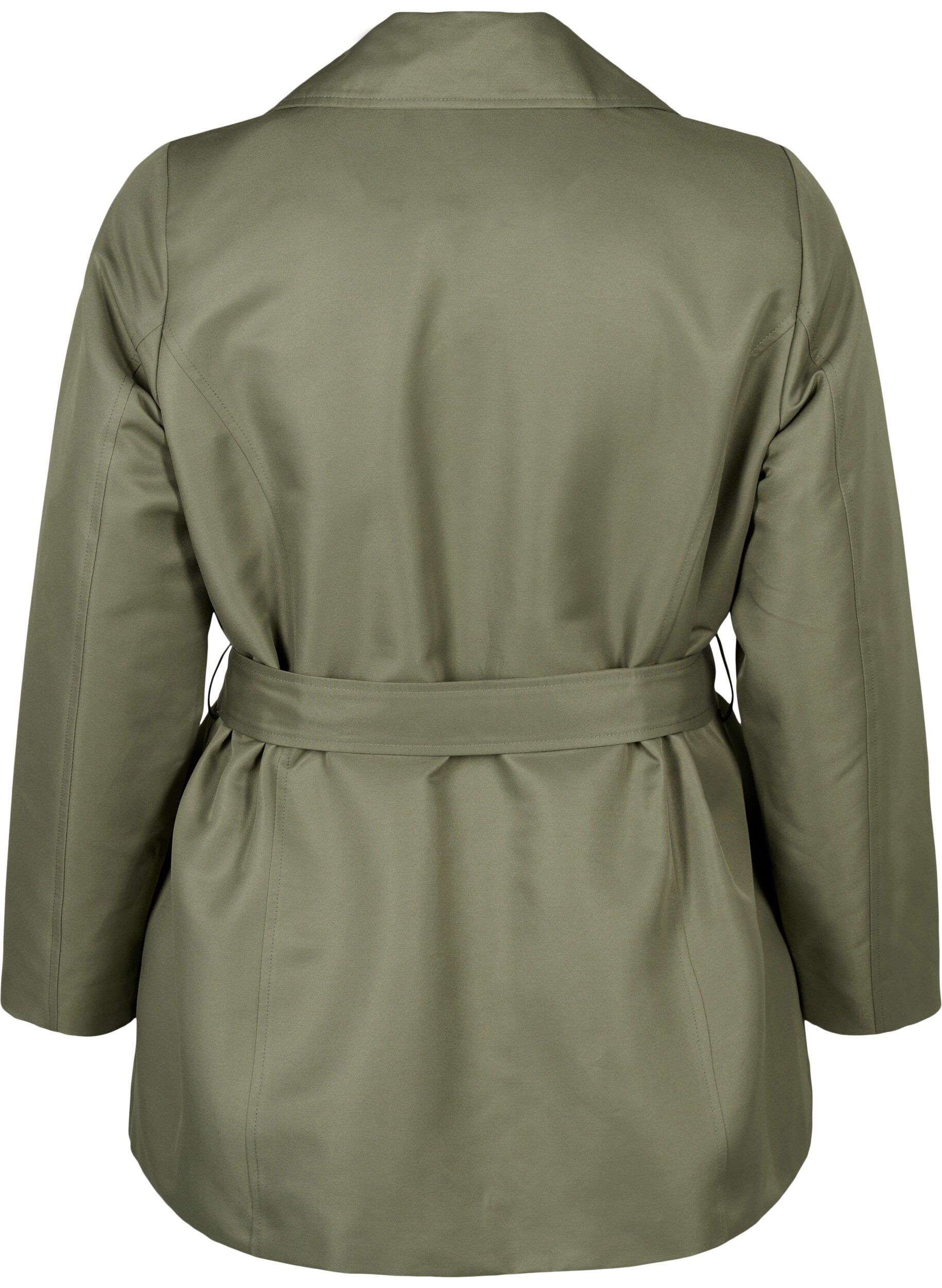 Zizzi Korte trenchcoat met riem, Groen, Packshot image number 1