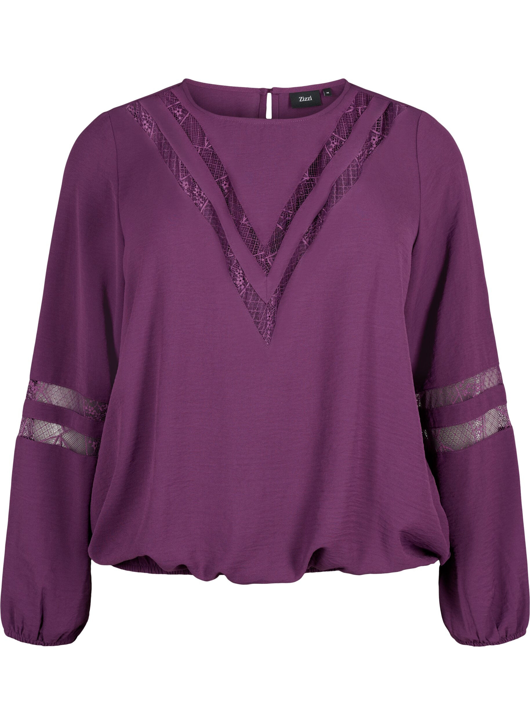 Zizzi Blouse met lange mouwen en kant, Deep Purple, Packshot image number 0