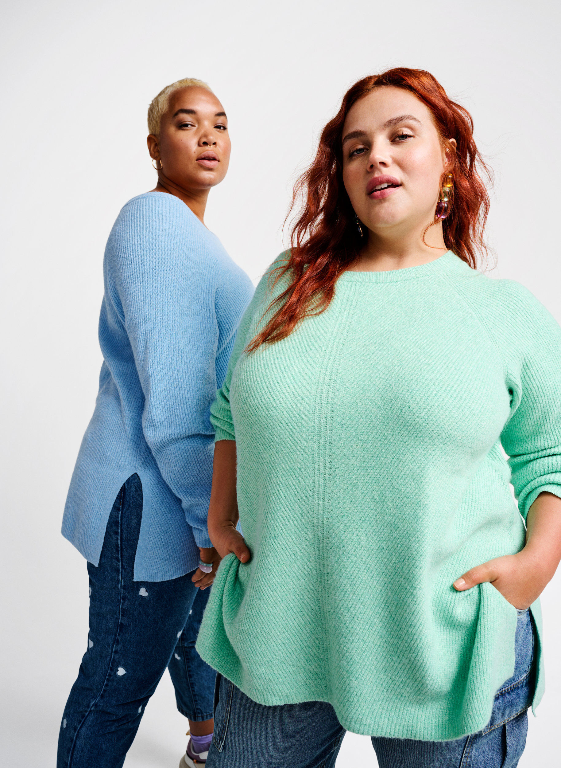 Zizzi Gem&ecirc;leerde pullover met zijsplit, Cabbage/White, Image image number 0