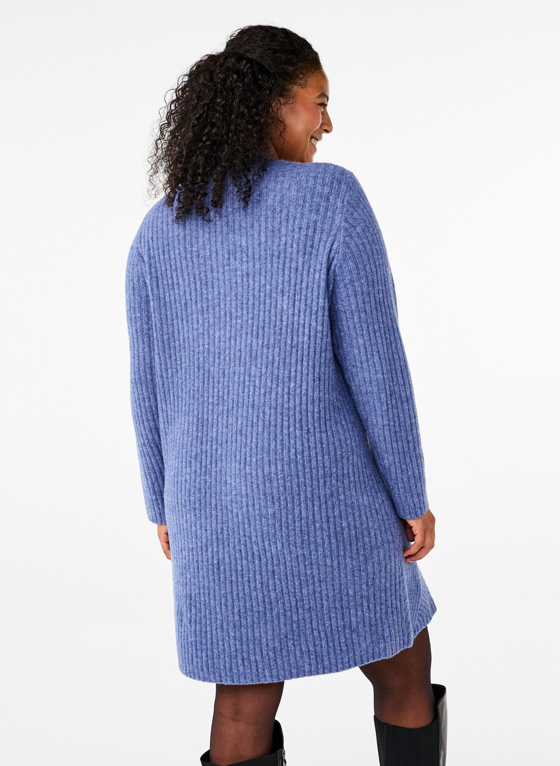 Zizzi Korte geribde jurk met ronde hals, Grey Blue Mel., Model image number 1