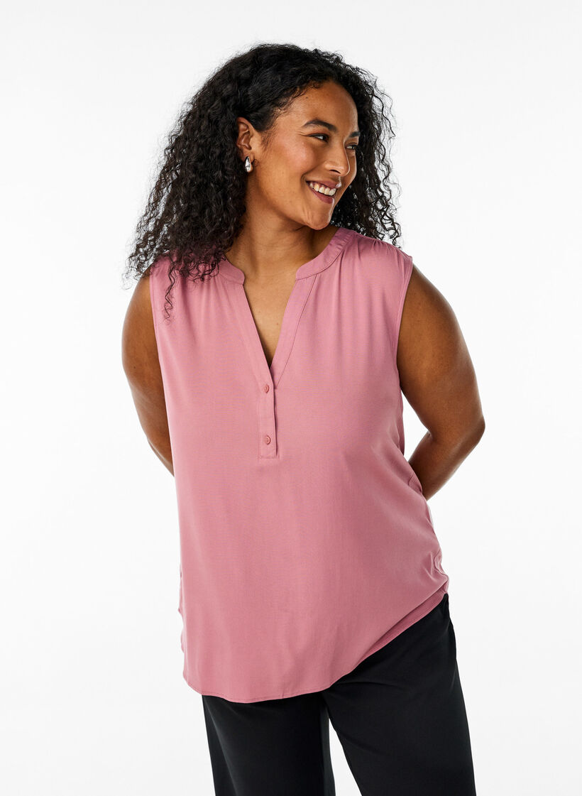 FLASH - Mouwloze viscose blouse, Roze, Model image number 0