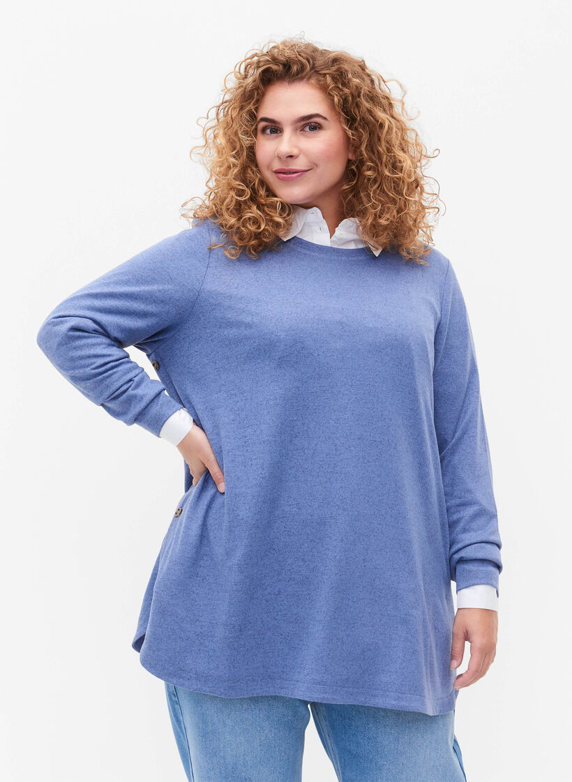 Gem&ecirc;leerde blouse met knopen, Colony Blue Melange, Model image number 0