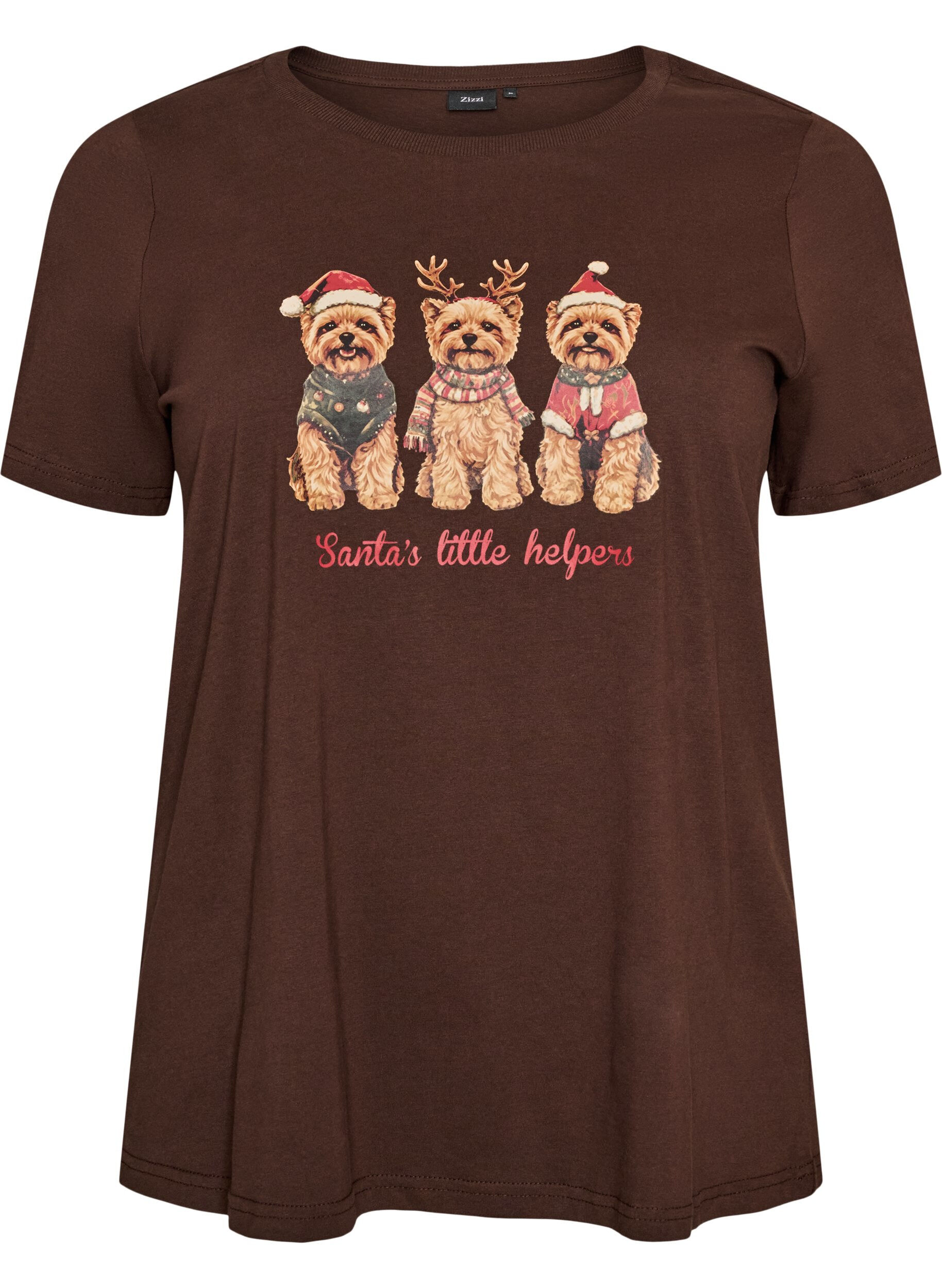 ZizziKerst T-shirt van biologisch katoen, Bruin, Packshot image number 0