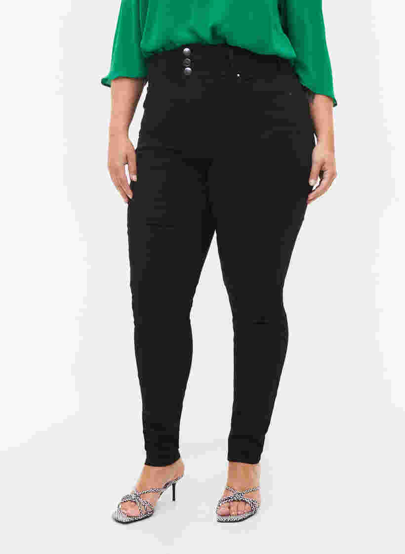 Super slim Bea jeans met extra hoge taille, Black, Model image number 2