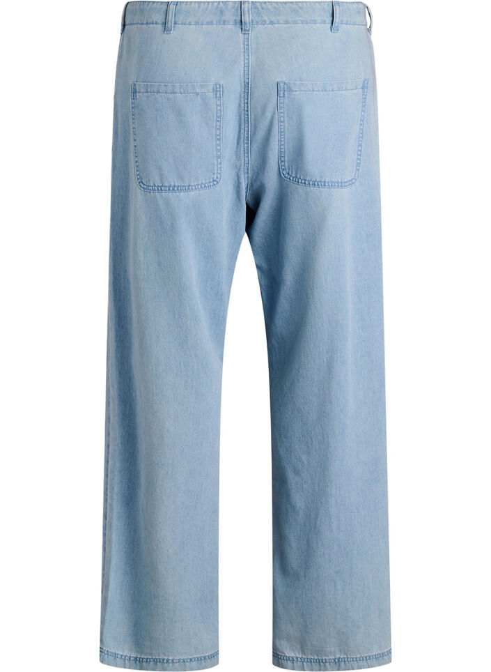 High-waisted jeans met strikceintuur, Blauw, Packshot image number 1